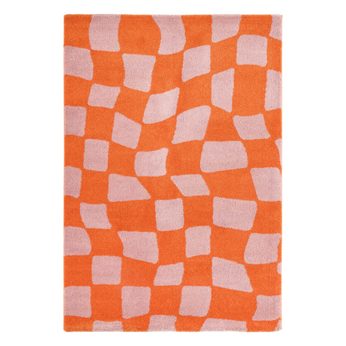Tapis rétro à damier orange 160x230 cm - Nahia