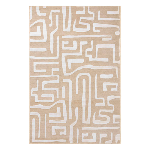 Tapis beige à lignes abstraites blanches 240x230 cm - Fienna