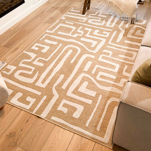 Tapis beige à lignes abstraites blanches 240x230 cm - Fienna