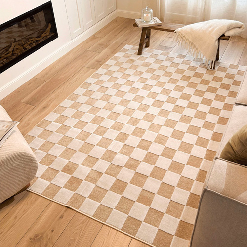 Tapis aspect jute bordure damier beige 200x290 cm - Isla