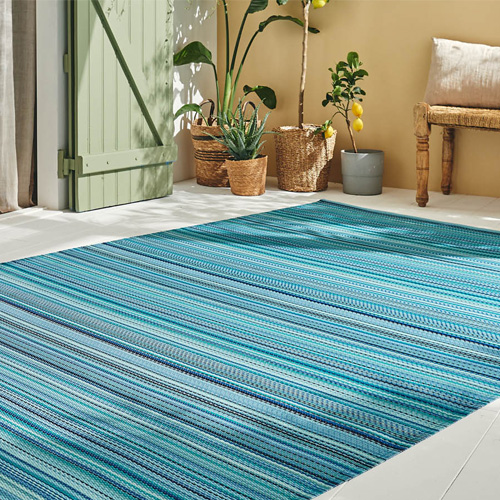 Tapis d’extérieur rayures dégradées bleu 120x160 cm - Astrid