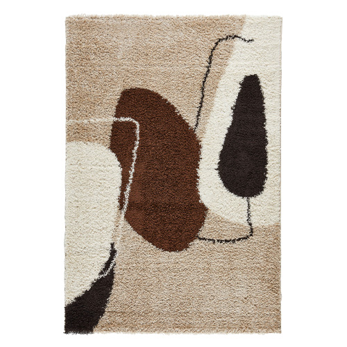 Tapis shaggy motif abstrait marron beige 200x280 cm - Finley