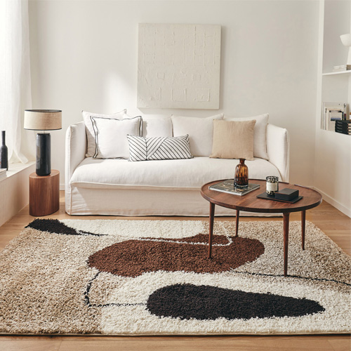Tapis shaggy motif abstrait marron beige 200x280 cm - Finley