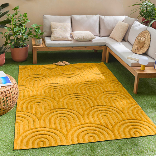 Tapis motif arc de cercle jaune 200x290 cm - Nivara