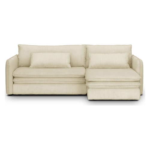 Canapé d'angle convertible réversible 3 places en velours côtelé beige - Baya