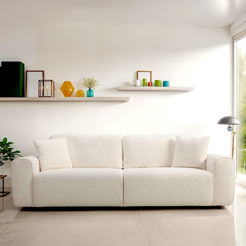 Canapé convertible 3 places en tissu bouclé beige - Grazia