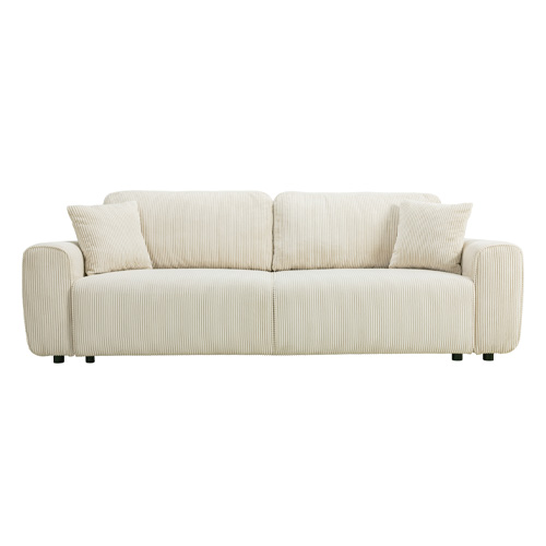Canapé convertible 3 places en velours côtelé beige - Grazia