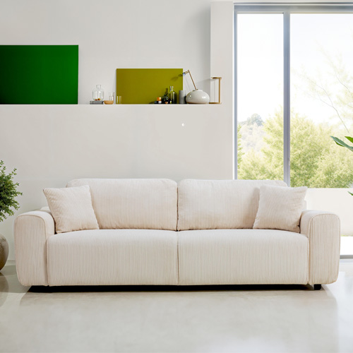 Canapé convertible 3 places en velours côtelé beige - Grazia