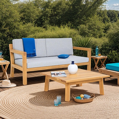 Salon de jardin 2 places en bois FSC - Canapé 2 pl. et table basse - Palau