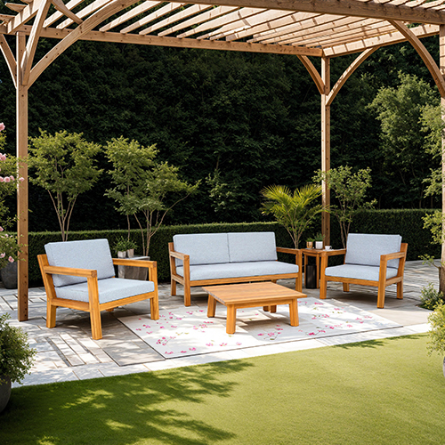 Salon de jardin 4 places en bois FSC - Canapé 2 pl., 2 fauteuils et table basse - Palau