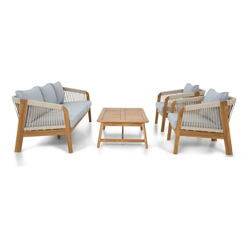 Salon de jardin 5 places en bois FSC - Canapé 3 pl. , 2 fauteuils et table basse - Symi