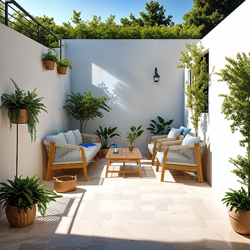 Salon de jardin 5 places en bois FSC - Canapé 3 pl. , 2 fauteuils et table basse - Symi