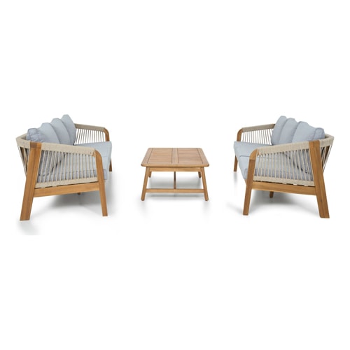 Salon de jardin 6 places en bois FSC - 2 canapes 3 pl. et table basse - Symi