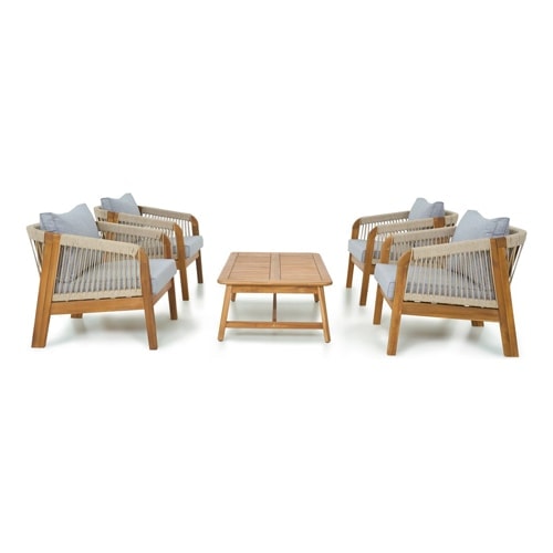 Salon de jardin 4 places en bois FSC - 4 fauteuils et table basse - Symi