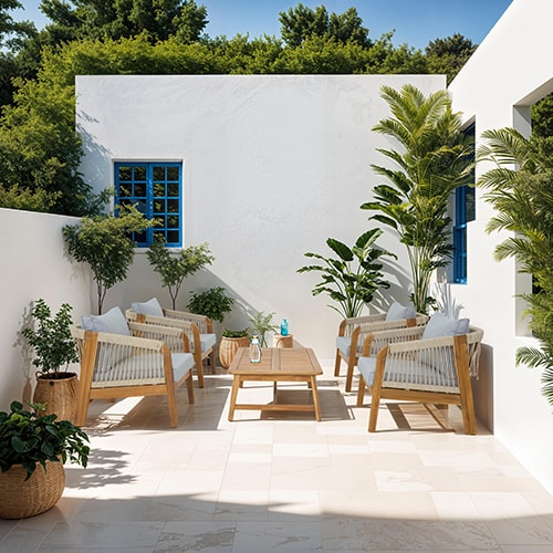 Salon de jardin 4 places en bois FSC - 4 fauteuils et table basse - Symi
