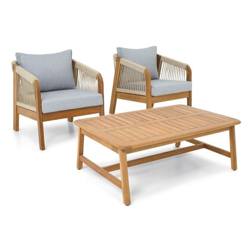 Salon de jardin 2 places en bois FSC - 2 fauteuils et table basse - Symi