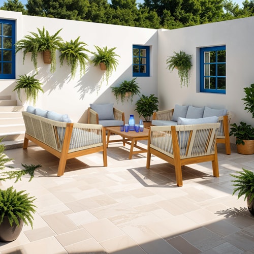 Salon de jardin 8 places en bois FSC - 2 Canapés 3 pl. , 2 fauteuils et table basse - Symi