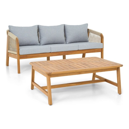 Salon de jardin 3 places en bois FSC - Canapé 3 places et table basse - Symi