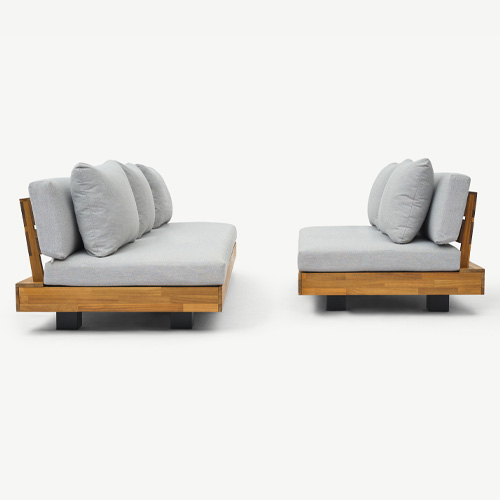 Ensemble de canapés de jardin 5 places en bois FSC - Coussins gris chiné - Capri