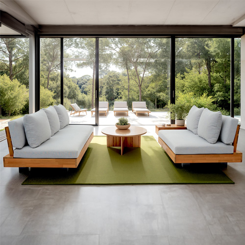 Ensemble de canapés de jardin 5 places en bois FSC - Coussins gris chiné - Capri