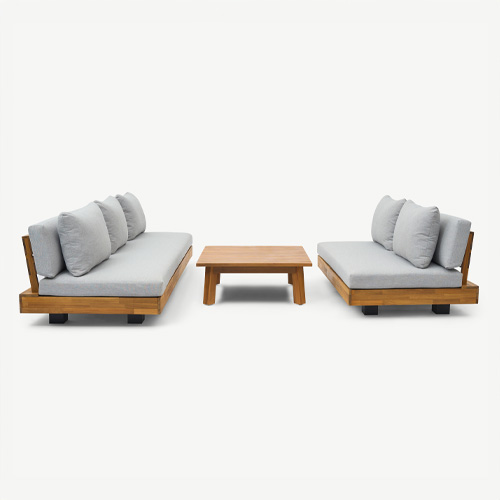 Salon de jardin 5 places en bois FSC - Coussins gris chine - Capri