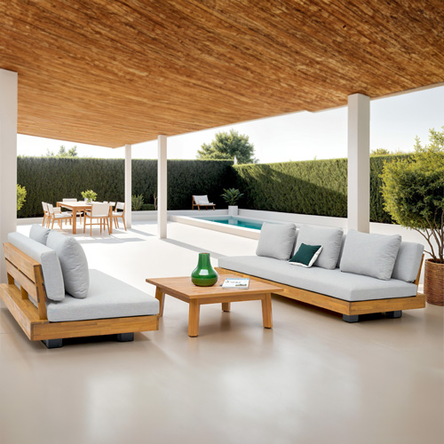 Salon de jardin 5 places en bois FSC - Coussins gris chine - Capri