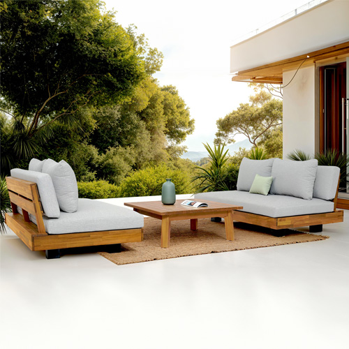 Salon de jardin 4 places en bois FSC - 2 Canapés 2 pl. et table basse - Capri