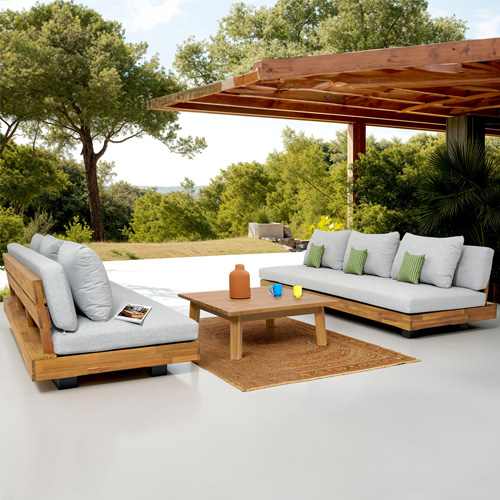 Salon de jardin 6 places en bois FSC - 2 Canapés 3 pl. et table basse - Capri