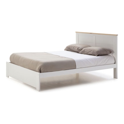 Lit adulte 160x200 cm avec tête de lit en bois blanc - Nevea