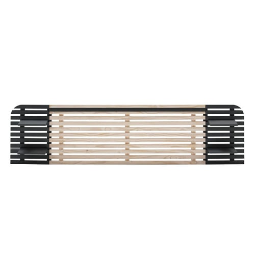 Tête de lit adulte en lattes de bois blanchi / noir 240 cm avec chevets intégrés - Scala