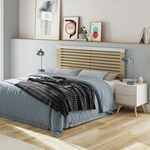 Tête de lit adulte en lattes de bois clair / blanc 160 cm - Lucy