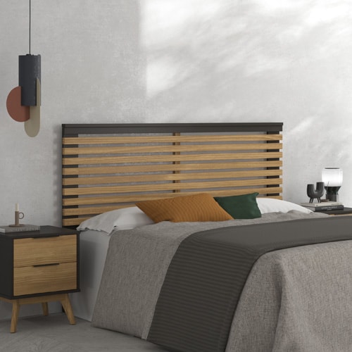 Tête de lit adulte en lattes de bois clair / bois foncé 160 cm - Timeo