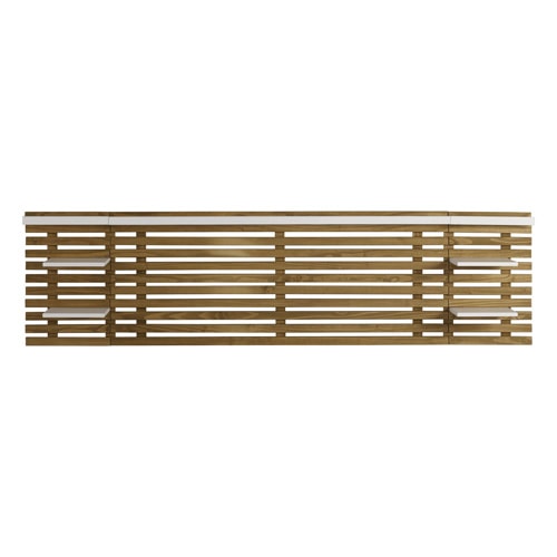 Tête de lit adulte en lattes de bois clair / blanc 240 cm avec chevets intégrés - Essenza