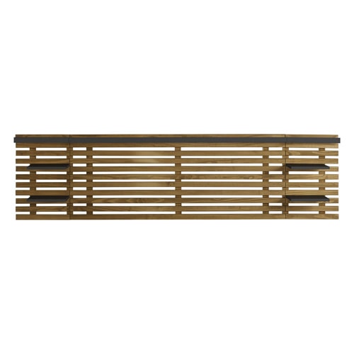 Tête de lit adulte en lattes de bois clair / noir 240 cm avec chevets intégrés - Essenza