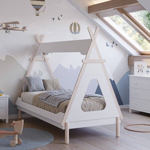 Lit tipi enfant 90x190 cm en bois blanc - Totem