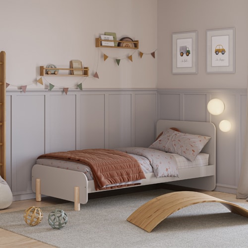 Lit enfant 90x190 cm avec tête de lit en bois beige - Totem