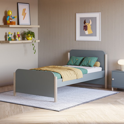 Lit enfant 90x190 cm avec tête de lit en bois vert kaki - Bastien