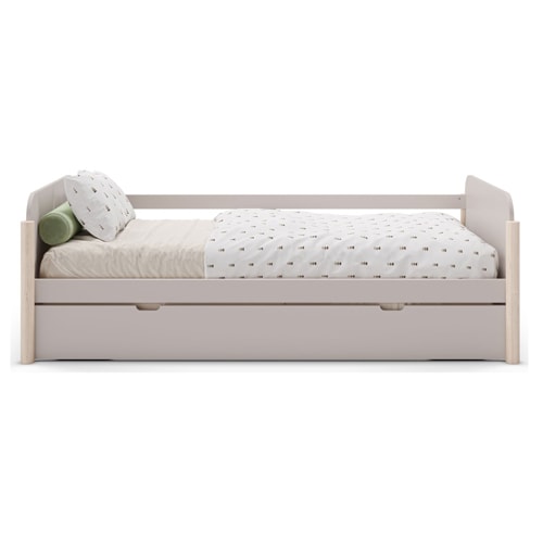 Lit enfant gigogne 90x190 cm avec tête de lit en bois beige - Bastien