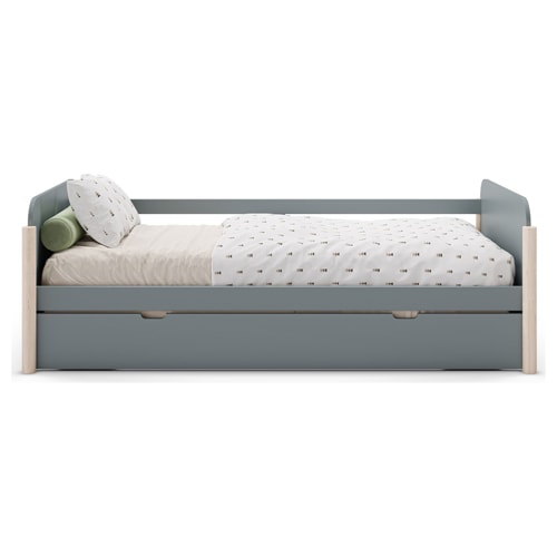 Lit enfant gigogne 90x190 cm avec tête de lit en bois vert kaki - Bastien
