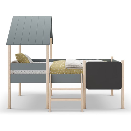Lit cabane enfant 90x190 cm en bois vert kaki - Orea