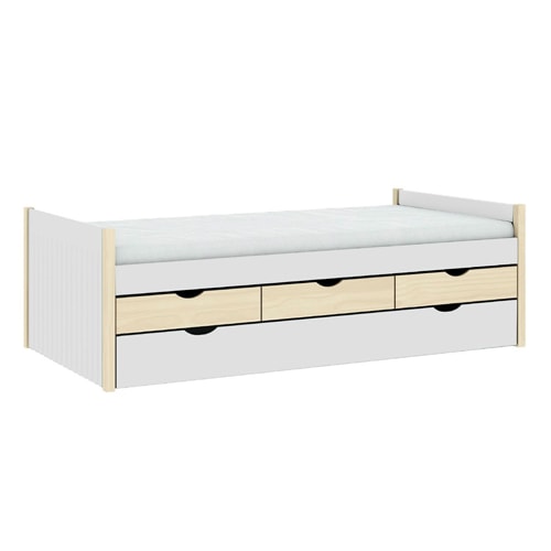 Lit gigogne enfant 90x190 à tiroirs en bois blanc - Owan