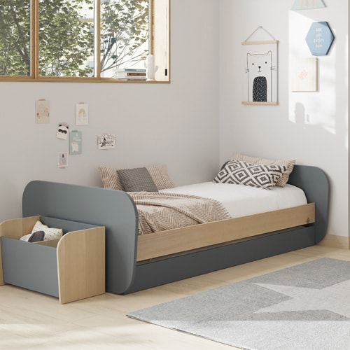 Lit gigogne enfant 90x190 cm à tiroir en bois vert kaki - Elise