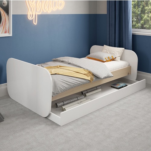 Lit gigogne enfant 90x190 cm à tiroir en bois blanc - Elise