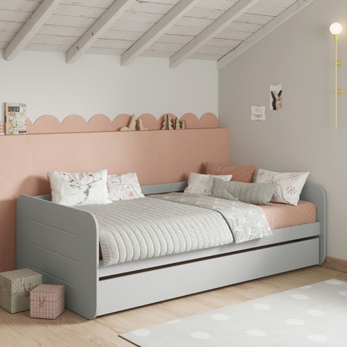 Lit gigogne enfant 90x190 cm en bois gris - Felix