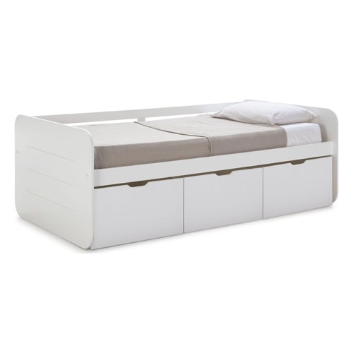 Lit banquette enfant 90x190 cm en bois blanc avec tiroirs de rangement - Lio