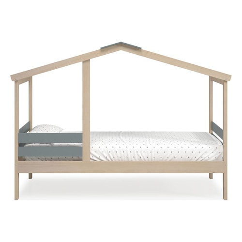 Lit cabane enfant 90x190 cm en bois clair / vert kaki - Violette