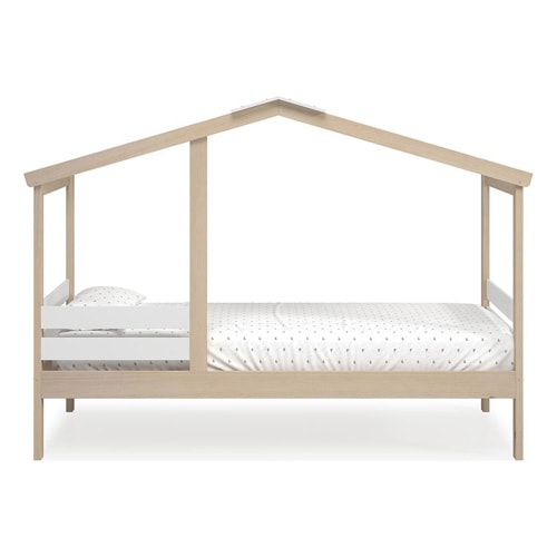 Lit cabane enfant 90x190 cm en bois clair / blanc - Violette
