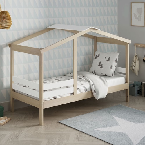 Lit cabane enfant 90x190 cm en bois clair / blanc - Violette