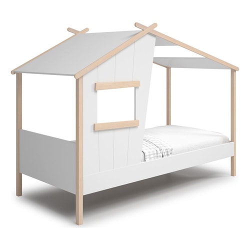 Lit cabane enfant 90x190 cm en bois blanc - Artus