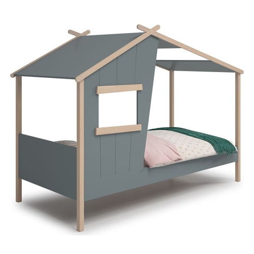 Lit cabane enfant 90x190 cm en bois vert kaki - Artus